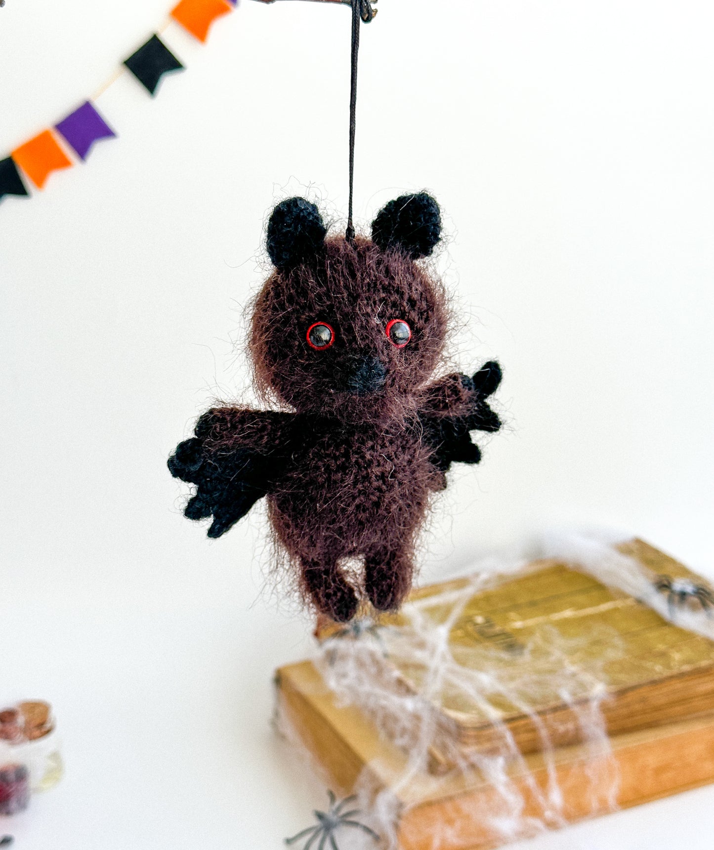 Handmade crochet bat ornament for rearview mirror – Halloween car charm gift idea