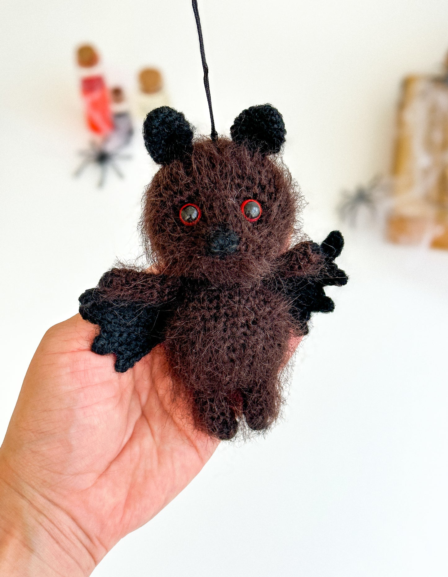 Handmade crochet bat ornament for rearview mirror – Halloween car charm gift idea