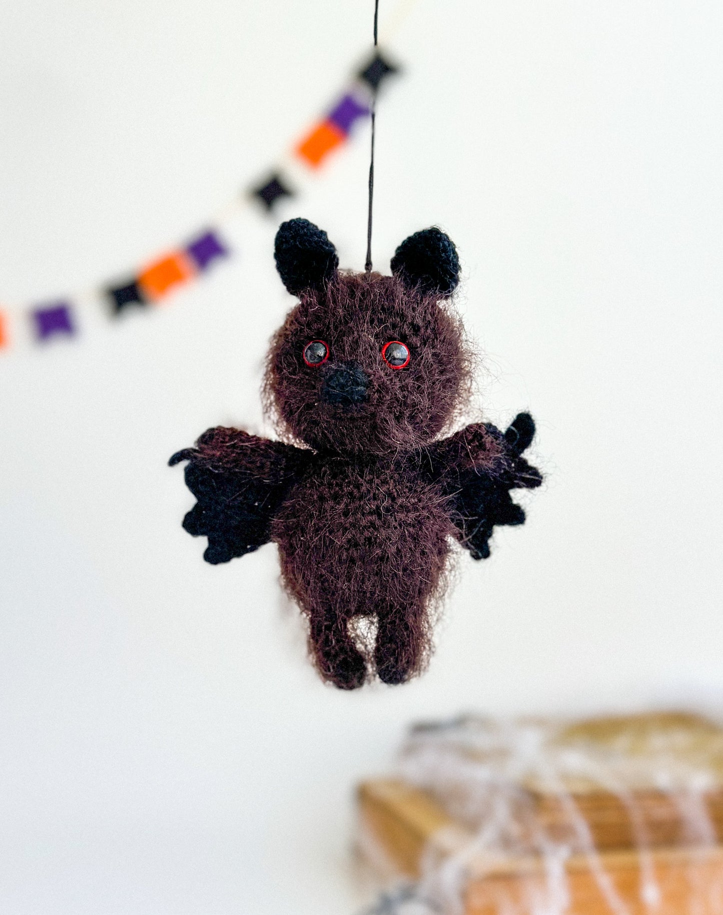 Handmade crochet bat ornament for rearview mirror – Halloween car charm gift idea