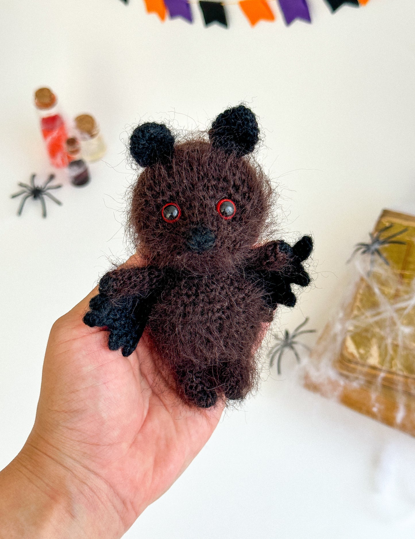 Handmade crochet bat ornament for rearview mirror – Halloween car charm gift idea