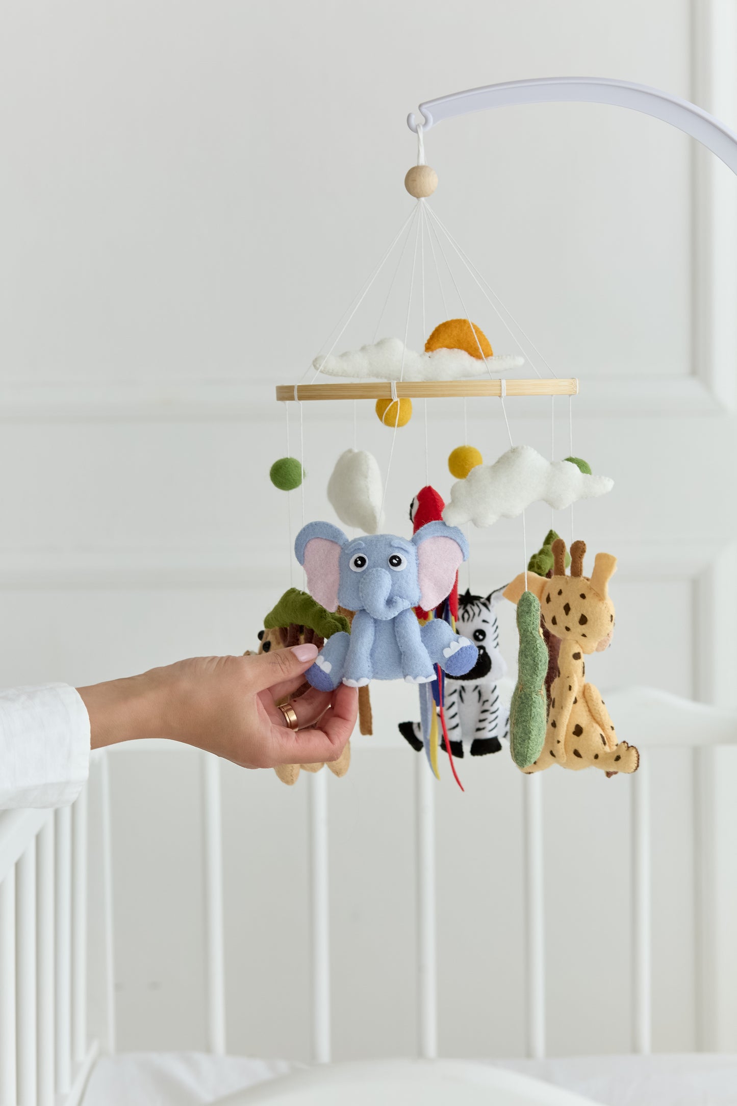 Safari baby mobile with felt animals and baobab trees