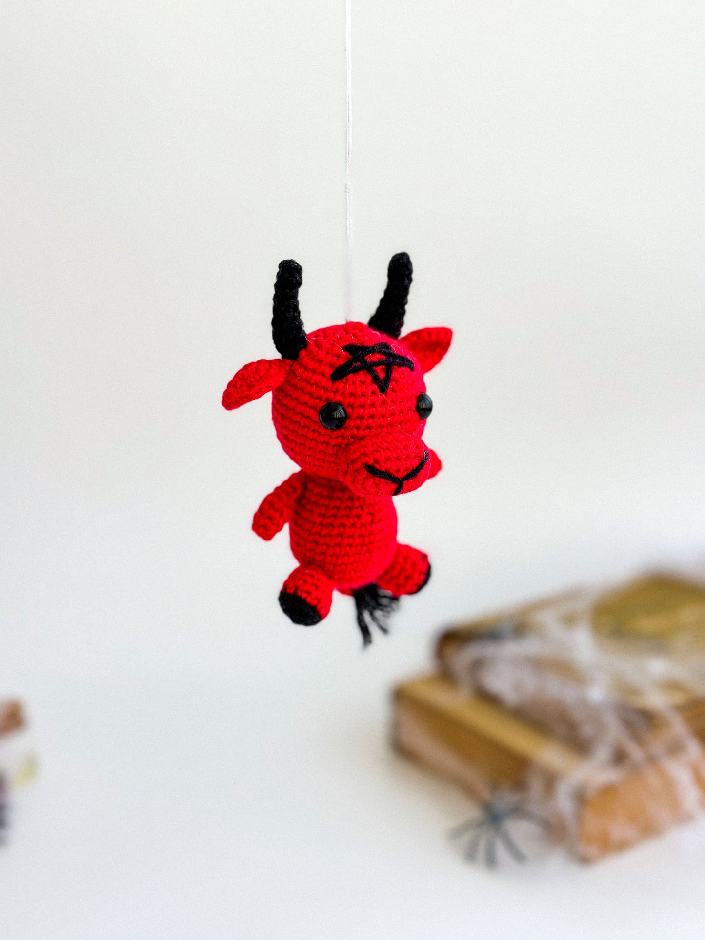 Baphomet Amigurumi Plush – Occult Car Mirror Charm, Handmade Crochet Gothic Decoration, Satanic Ornament