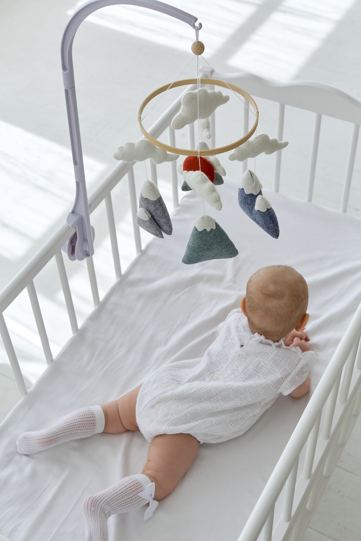 Soft felt mobile for gender-neutral nursery