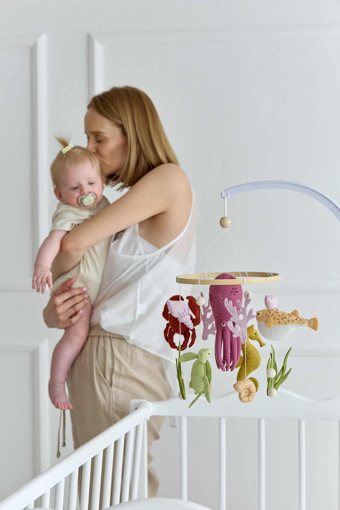 Underwater nursery decor mobile with felt seashells and seaweed