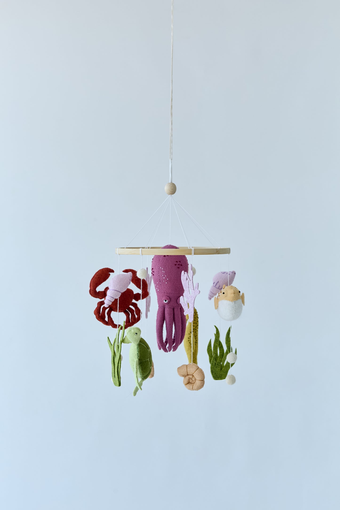 Eco-friendly ocean mobile with soft wool felt balls