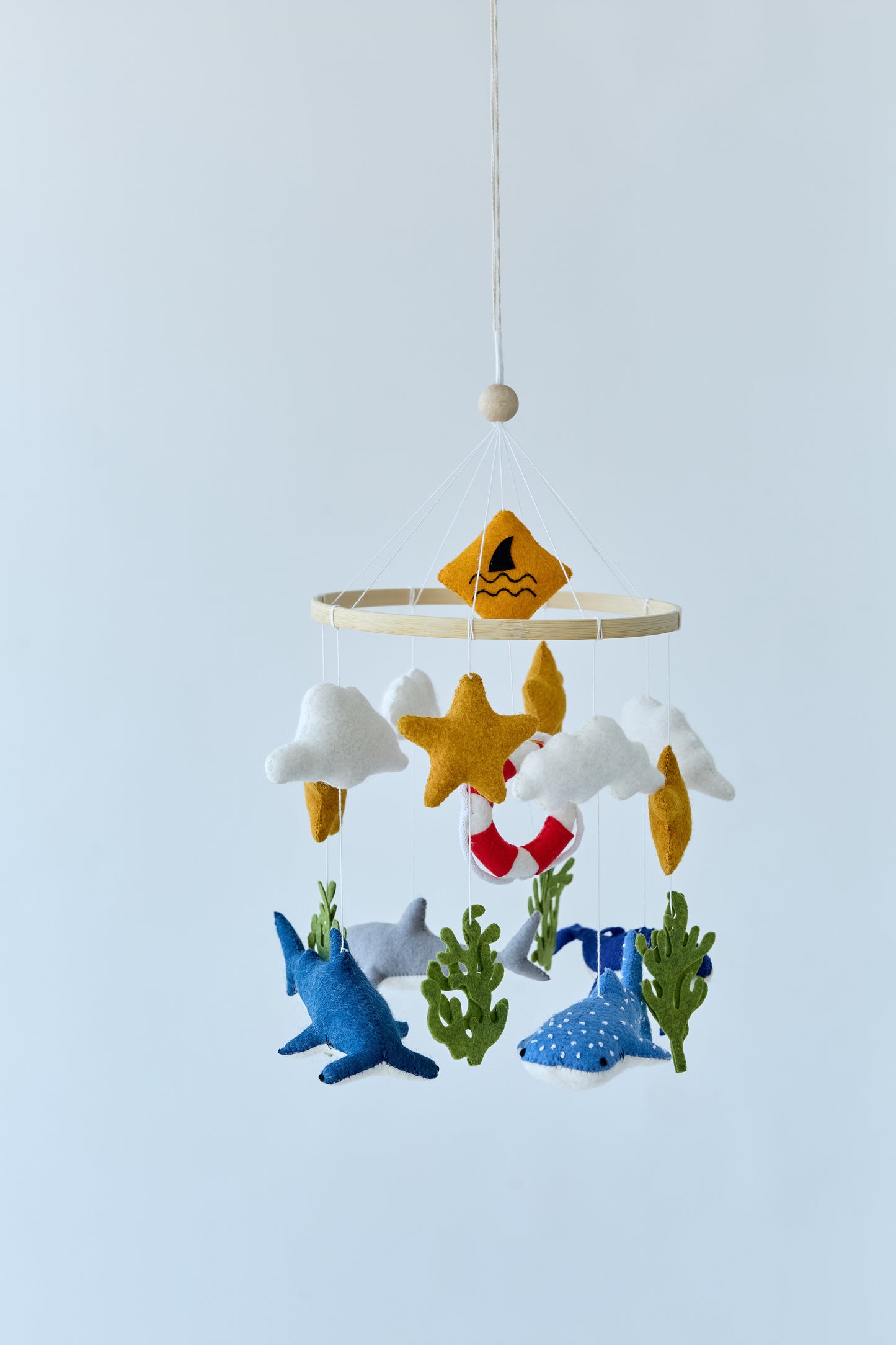 Felt shark and whale baby mobile for ocean nursery