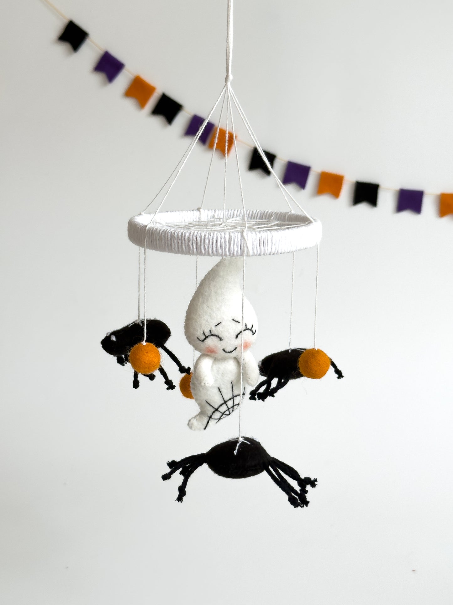Handmade Halloween mobile with ghost and spiders
