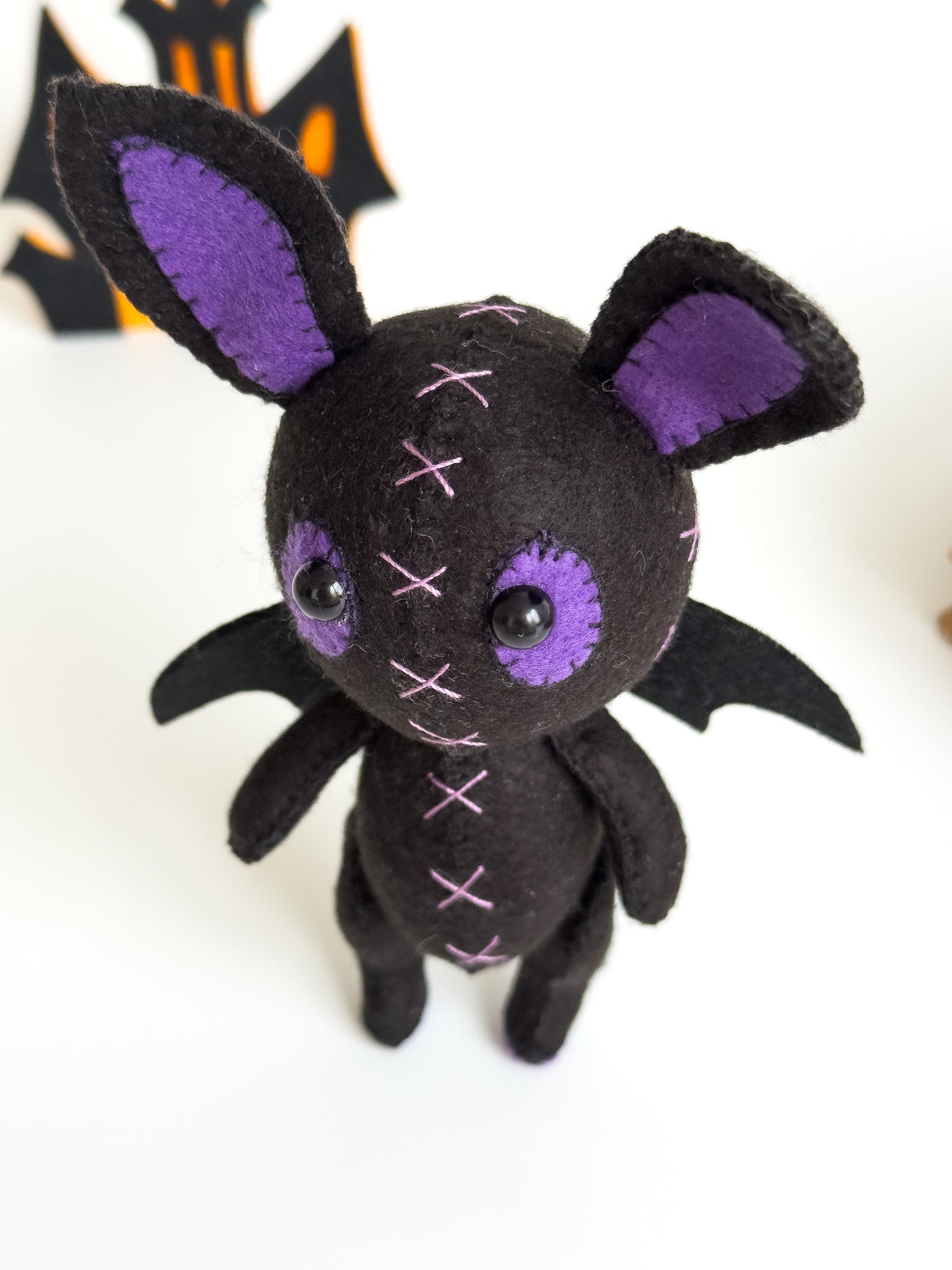 Gothic Halloween plush bat with soft wings and big ears