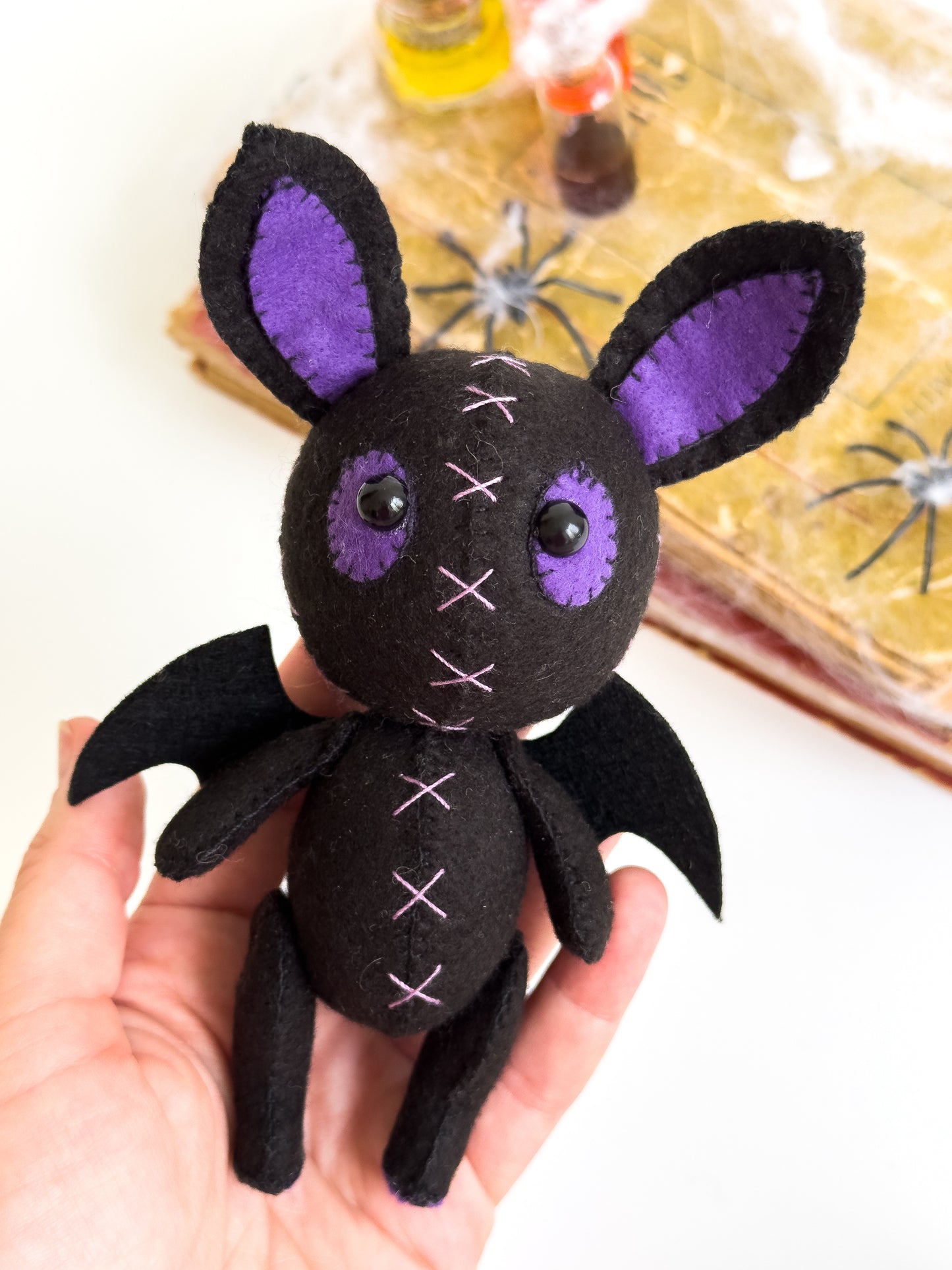 Gothic Halloween plush bat with soft wings and big ears