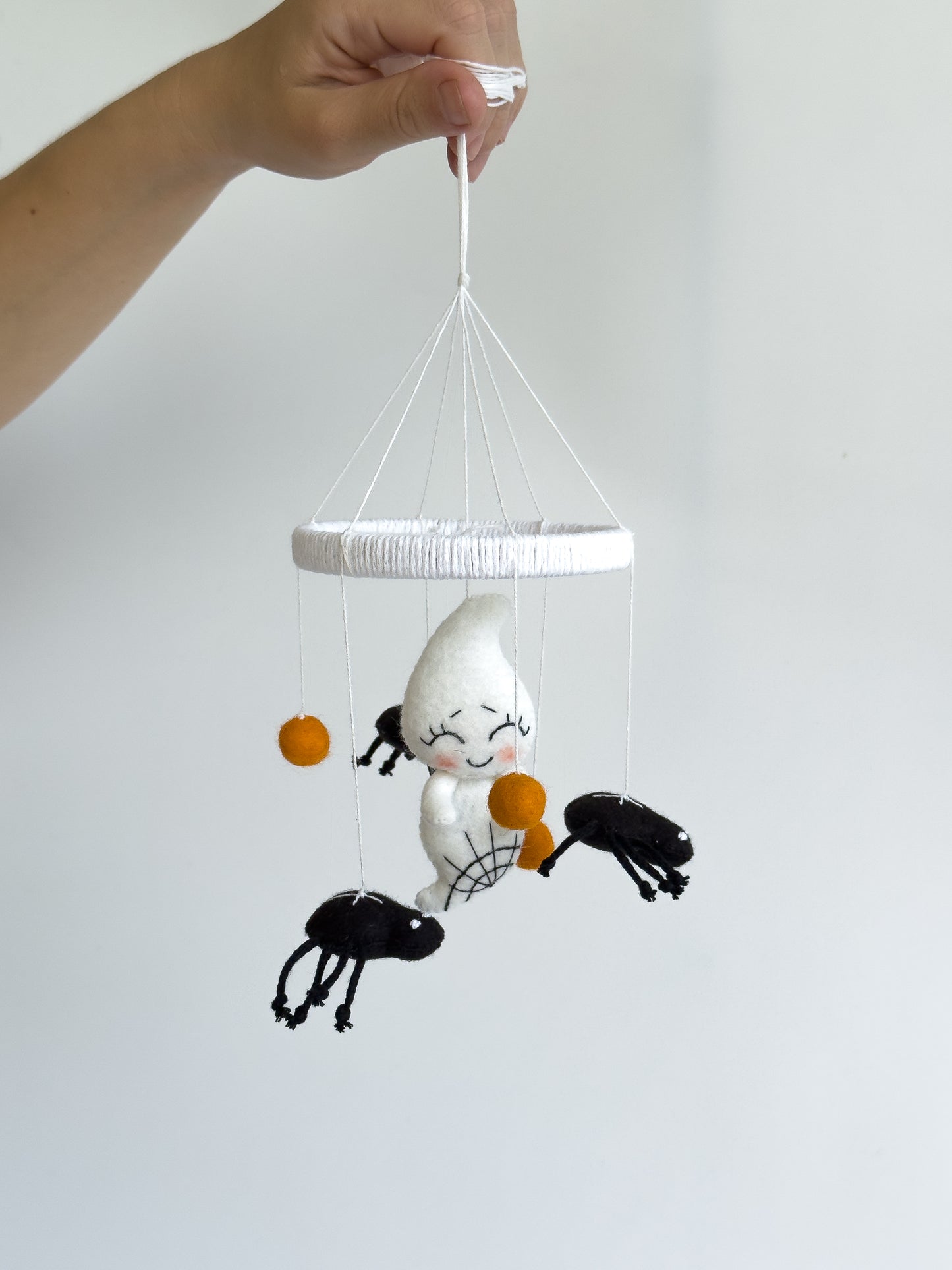 Handmade Halloween mobile with ghost and spiders