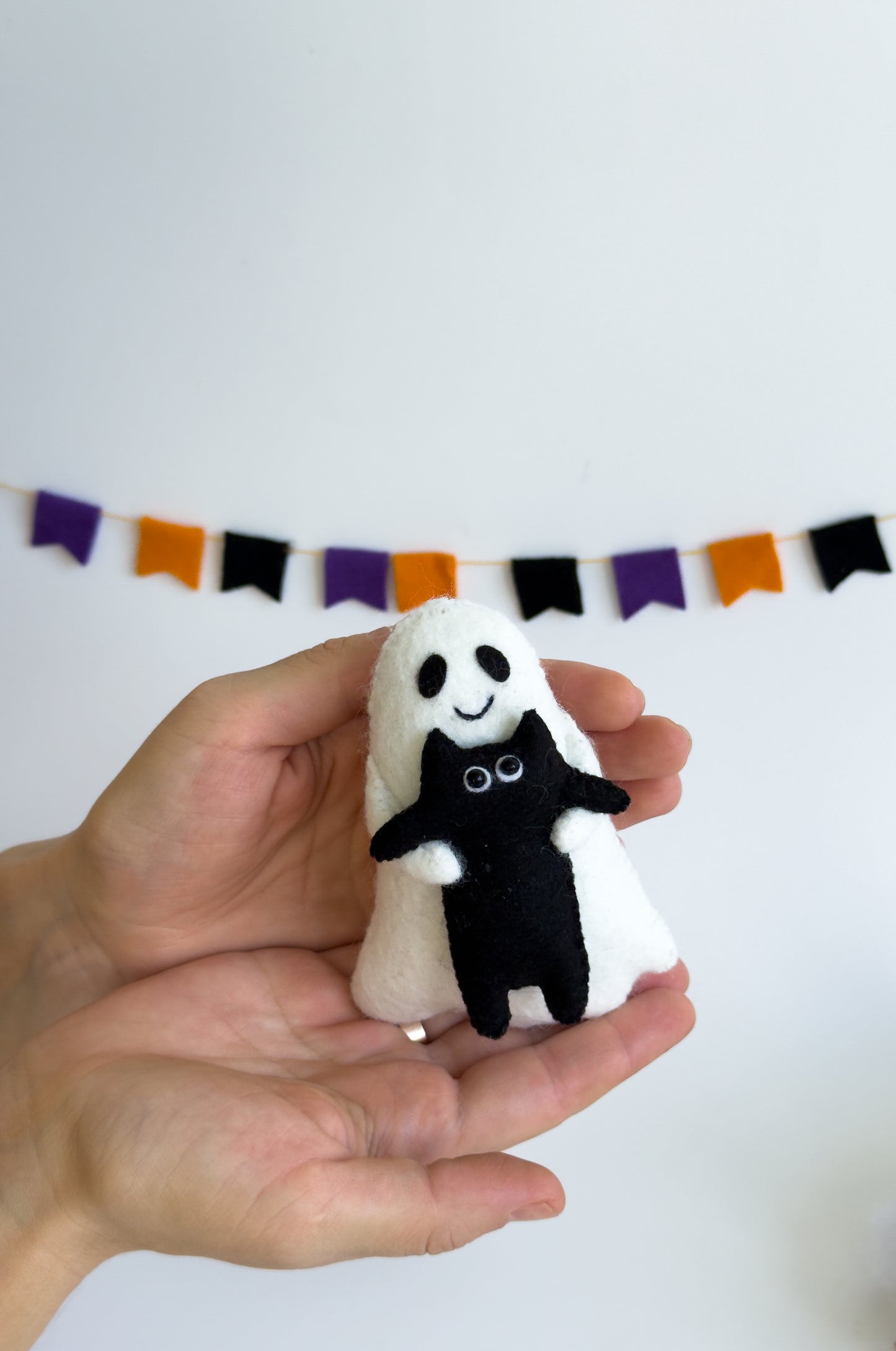 Halloween handmade decoration – ghost and black cat combo