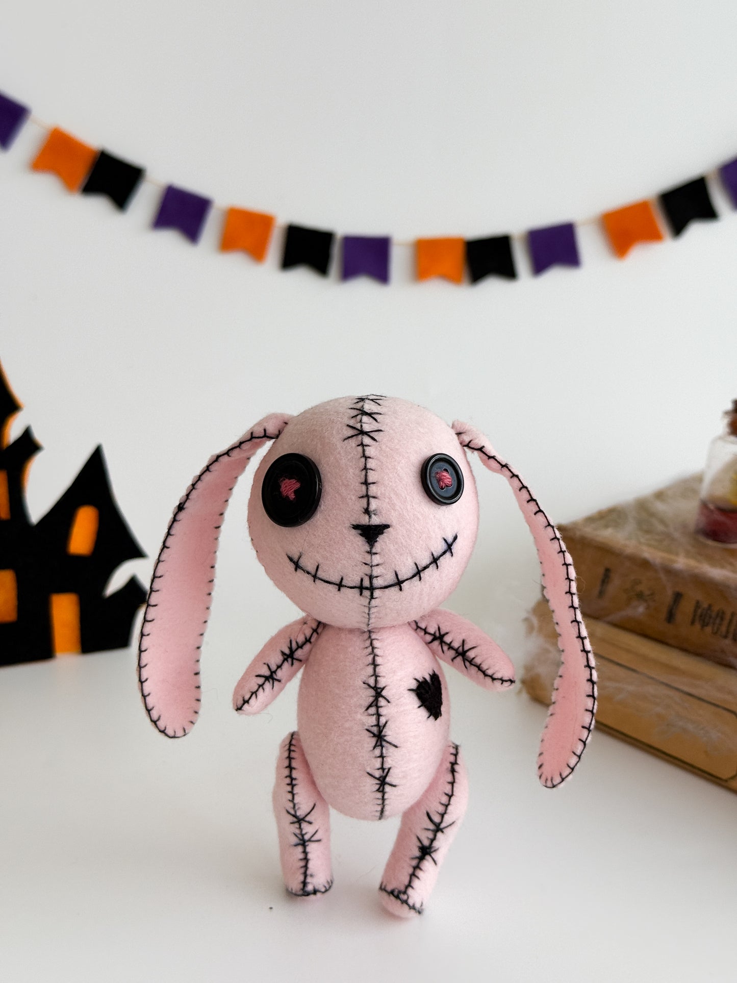 Hand-stitched spooky bunny plush gift