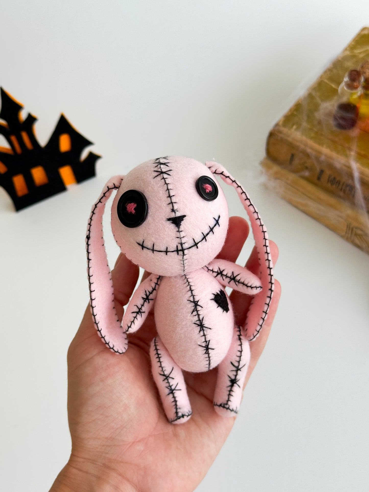 Gothic felt bunny doll – kawaii horror decor