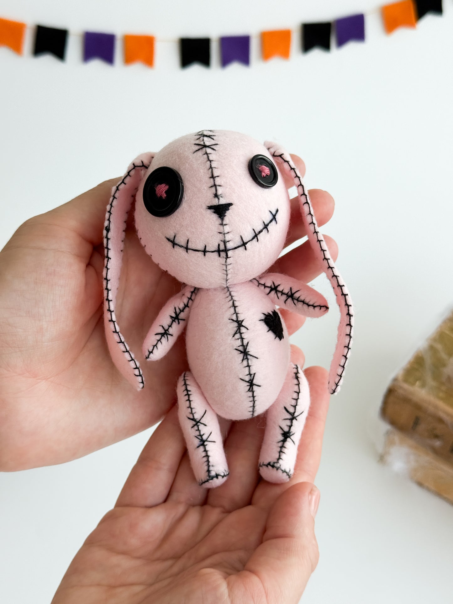 Hand-stitched spooky bunny plush gift