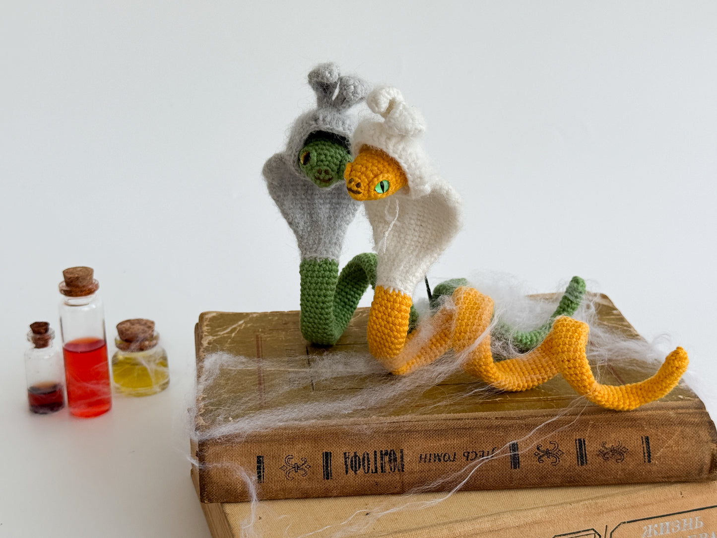 Handmade Amigurumi Crochet Cobra in Bunny Hoodie – Kawaii Amigurumi Plush, Poseable Snake Toy