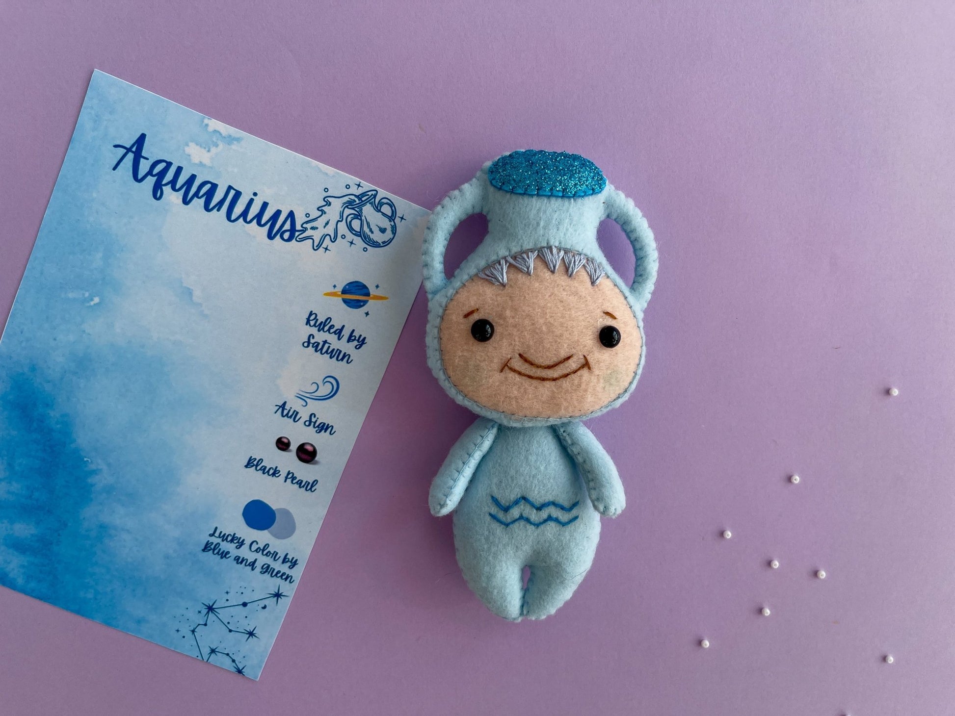 Aquarius Zodiac Felt Doll - WoollyFox