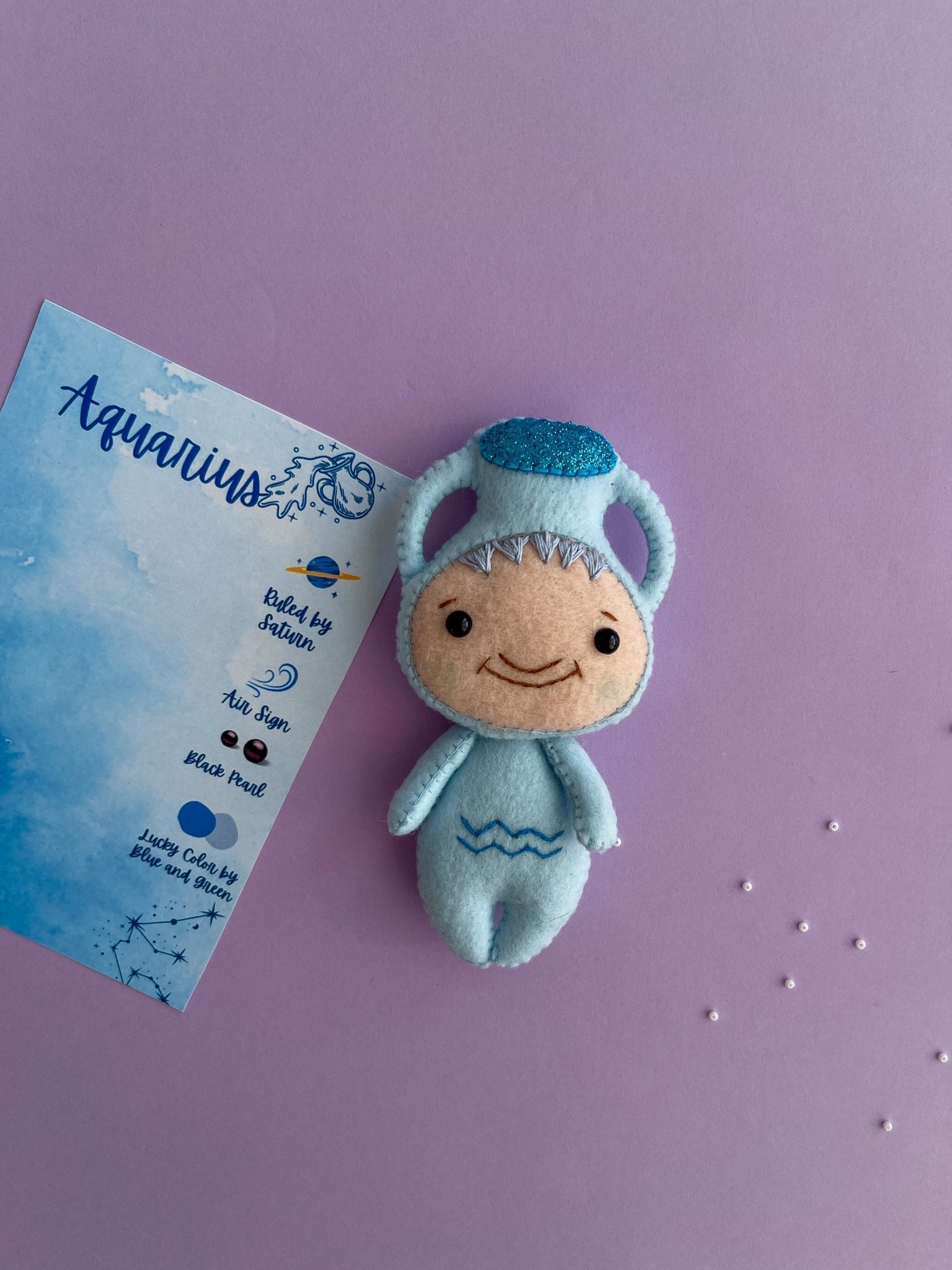 Aquarius Zodiac Felt Doll - WoollyFox