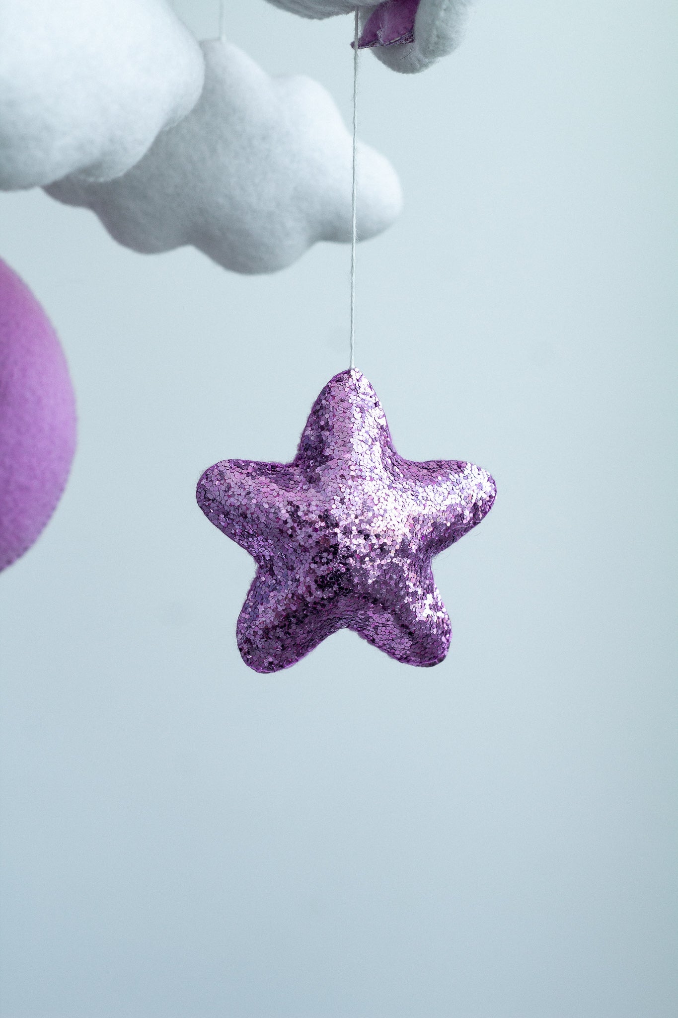 Bat and Cloud Musical Baby Mobile – Lavender Crib Mobile with Moon and Stars - WoollyFox