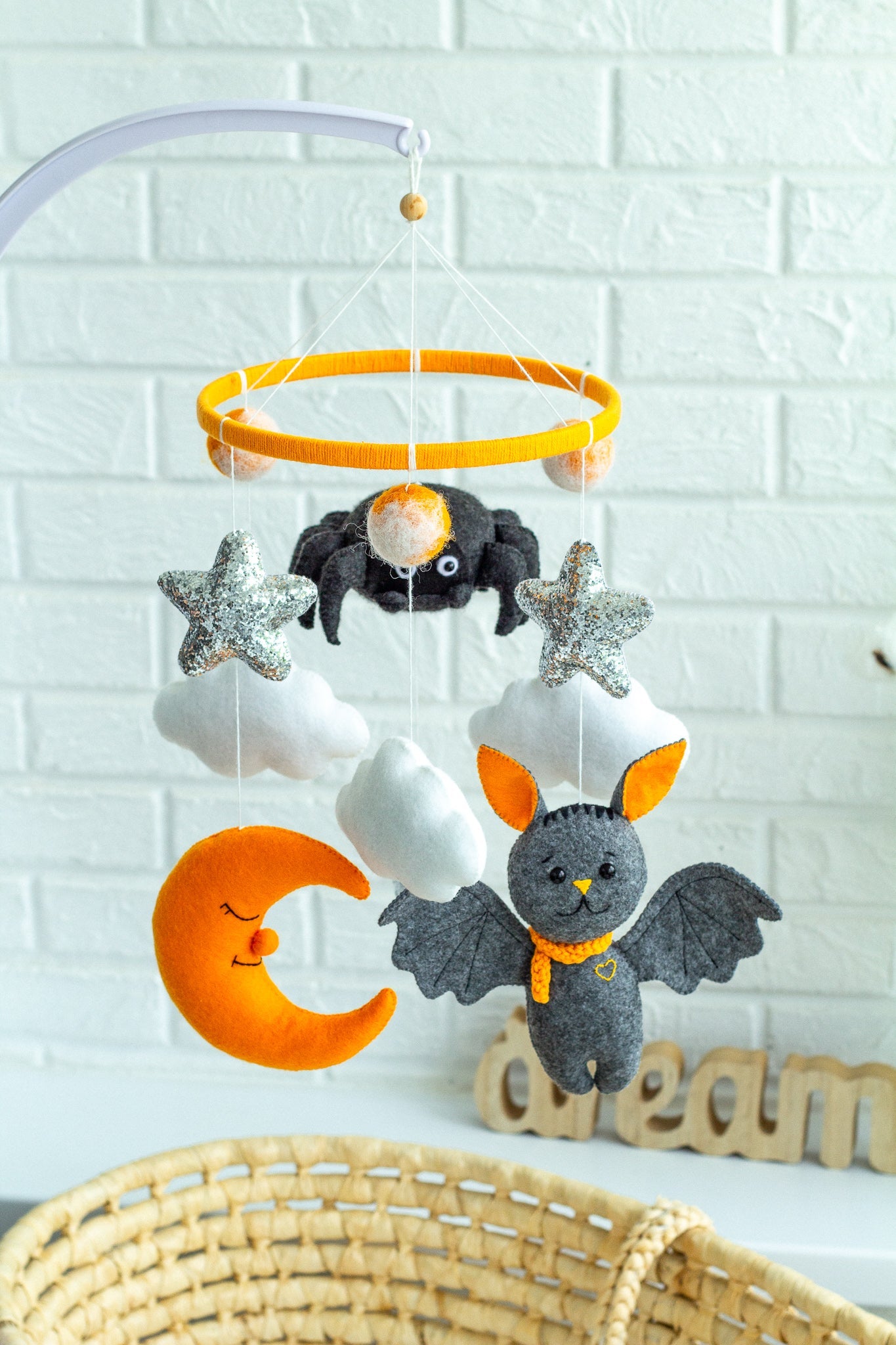 Bat baby crib mobile, New mom gift - WoollyFox