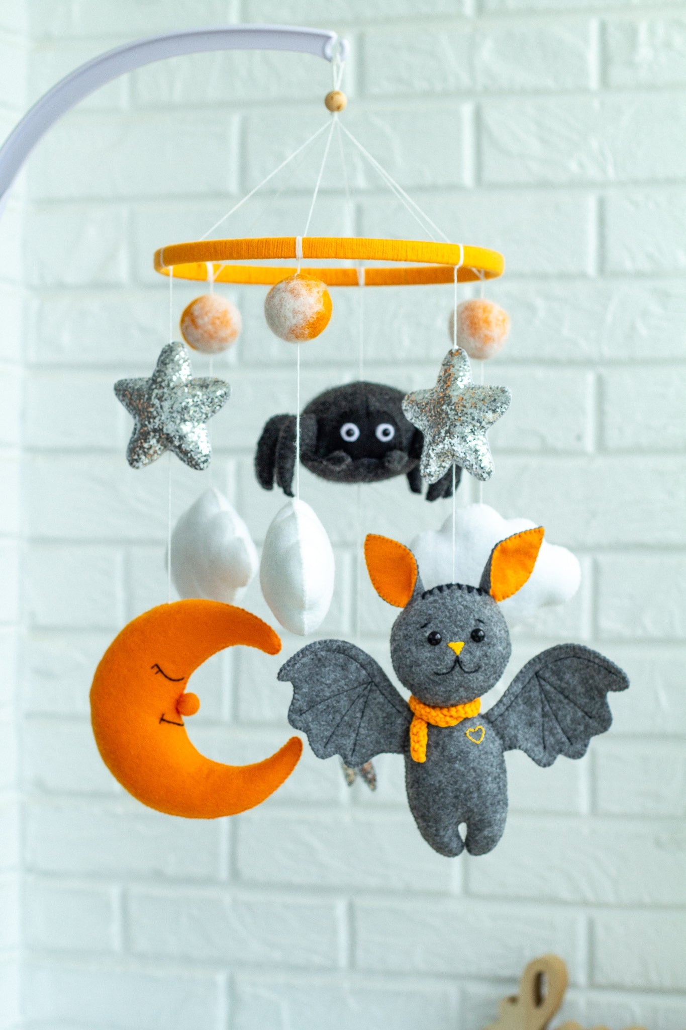 Bat baby crib mobile, New mom gift - WoollyFox