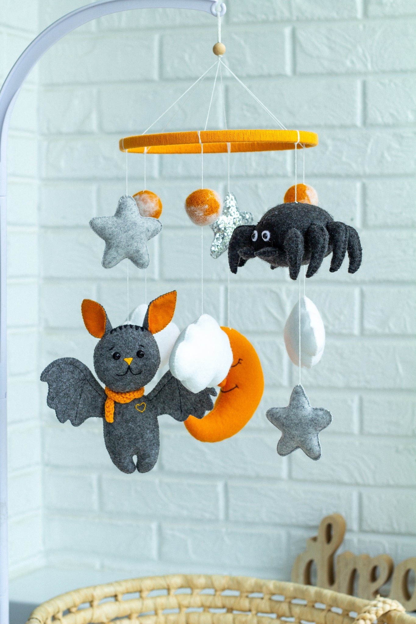 Bat baby crib mobile, New mom gift - WoollyFox