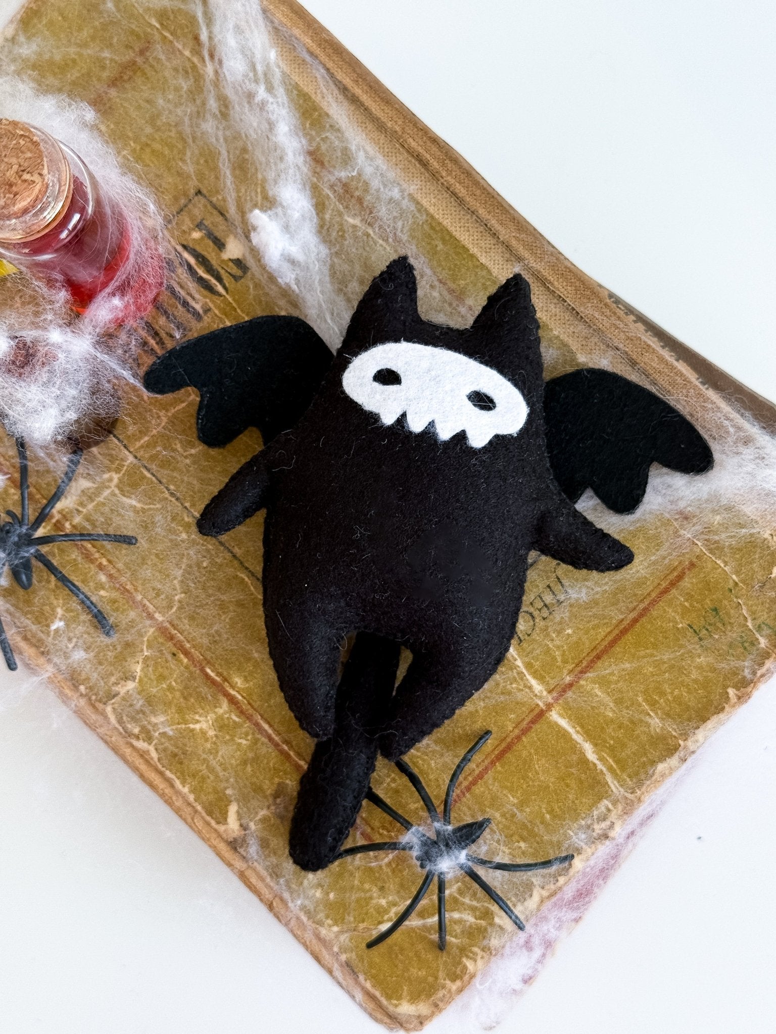 Black Cat Plush with Skull Mask – Gothic Halloween Hanging Decor - WoollyFox