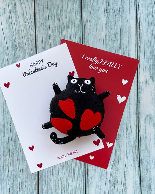 Black Cat Valentine's day card - WoollyFox