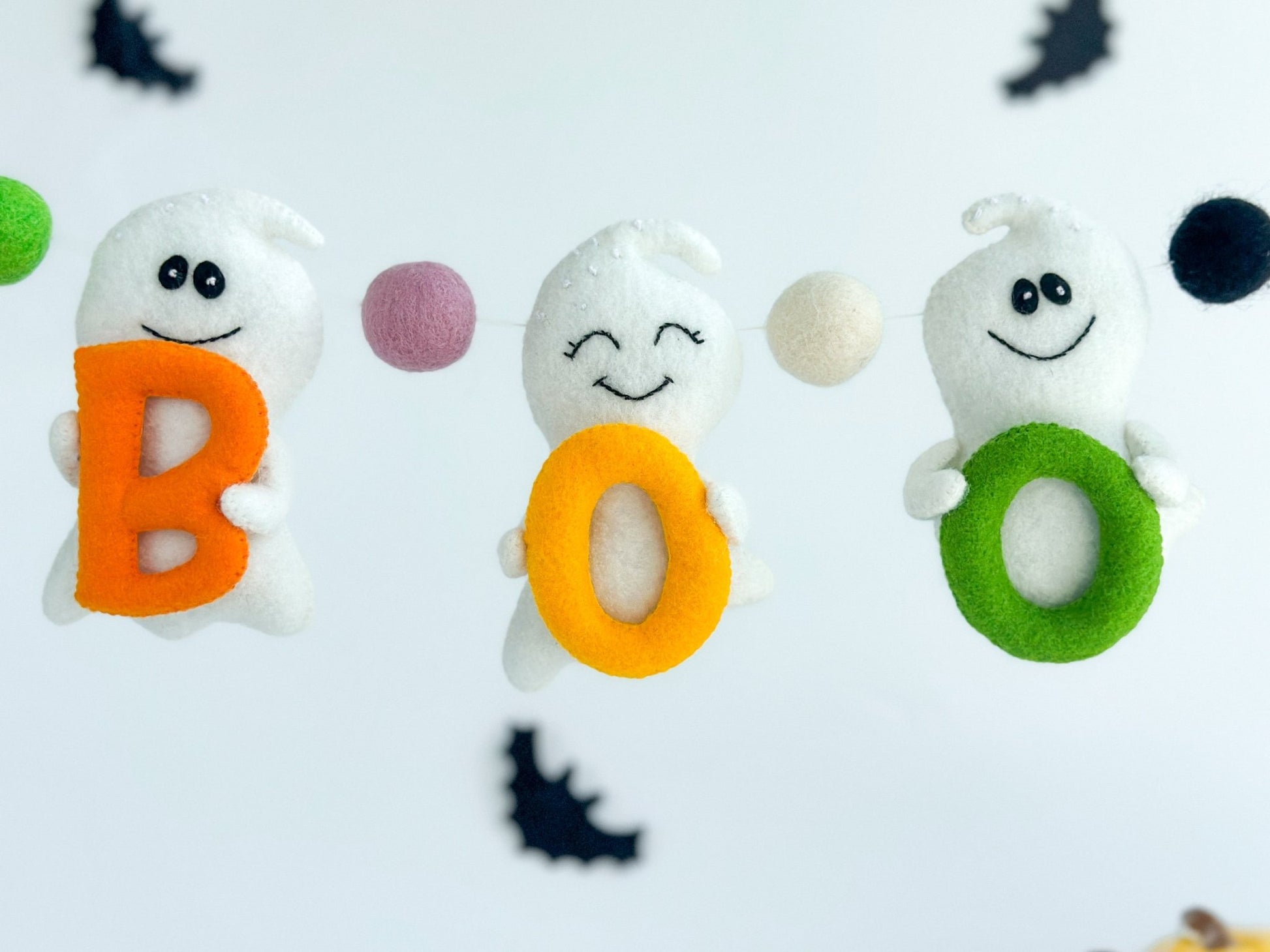 BOO Ghost Garland – Handmade Felt Halloween Decoration for Nursery or Party - WoollyFox