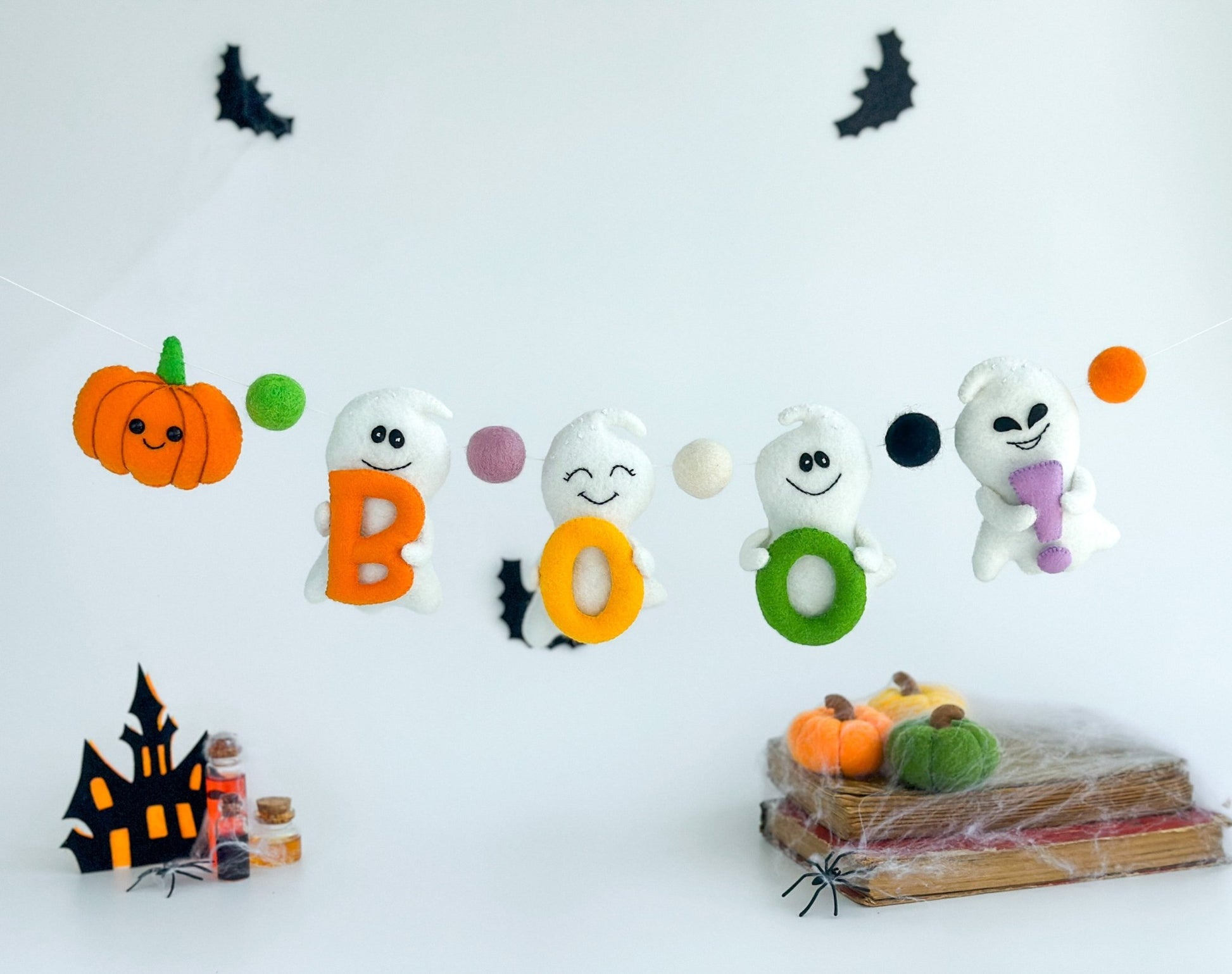 BOO Ghost Garland – Handmade Felt Halloween Decoration for Nursery or Party - WoollyFox