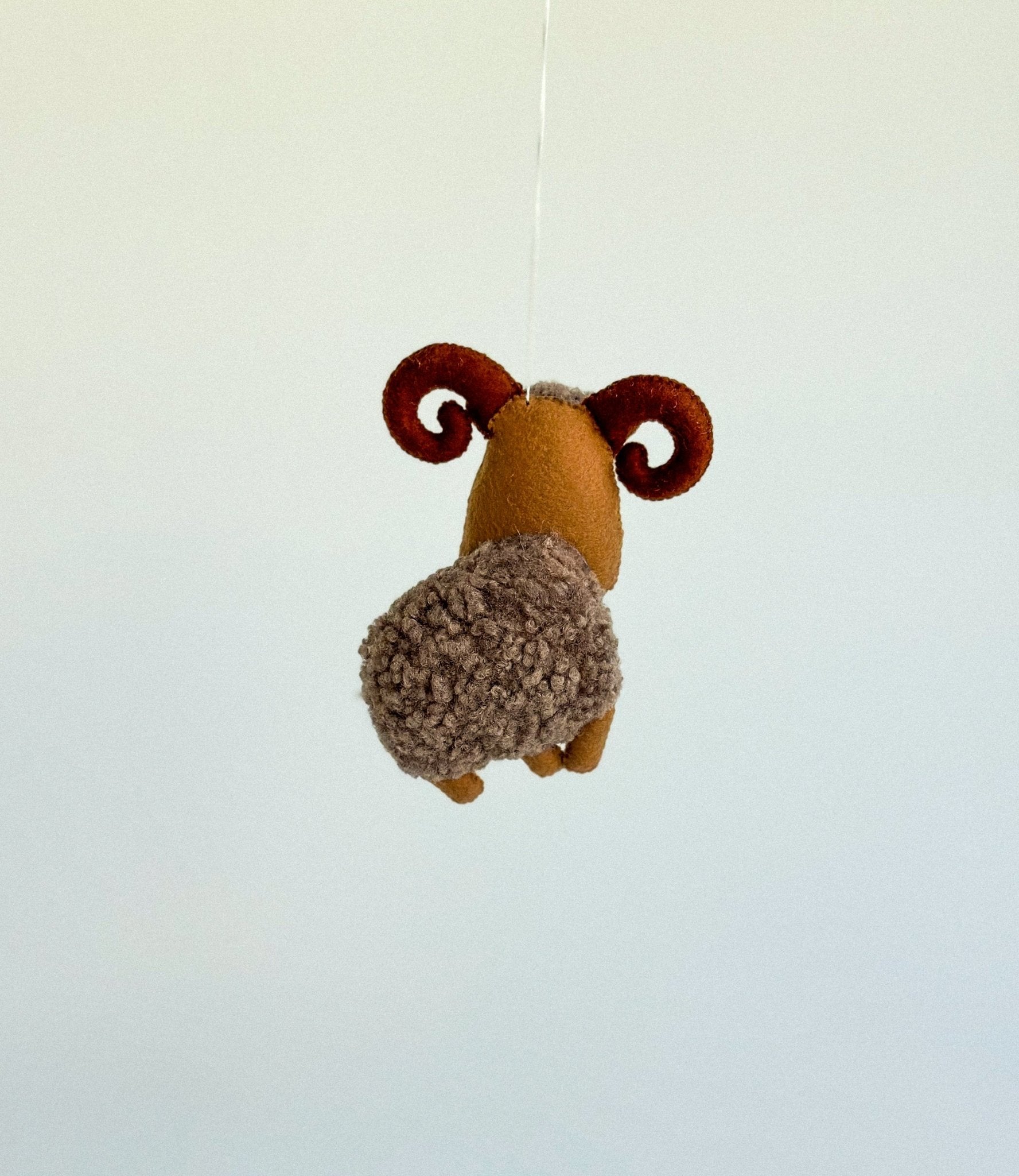 Boucle Brown Ram Toy – Felt Animal Ornament for Play or Decor - WoollyFox