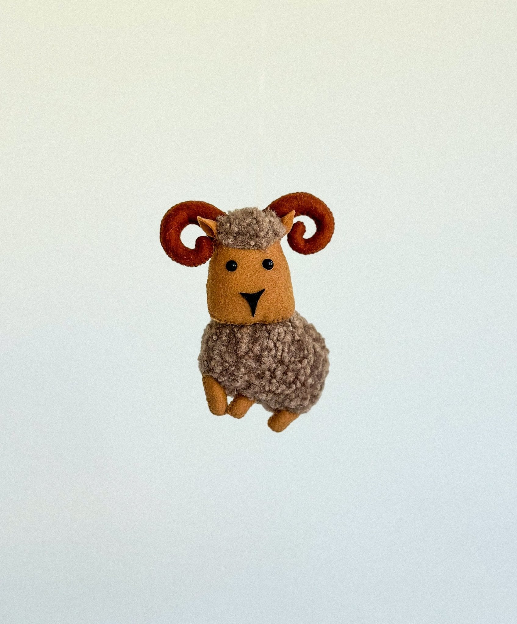 Boucle Brown Ram Toy – Felt Animal Ornament for Play or Decor - WoollyFox