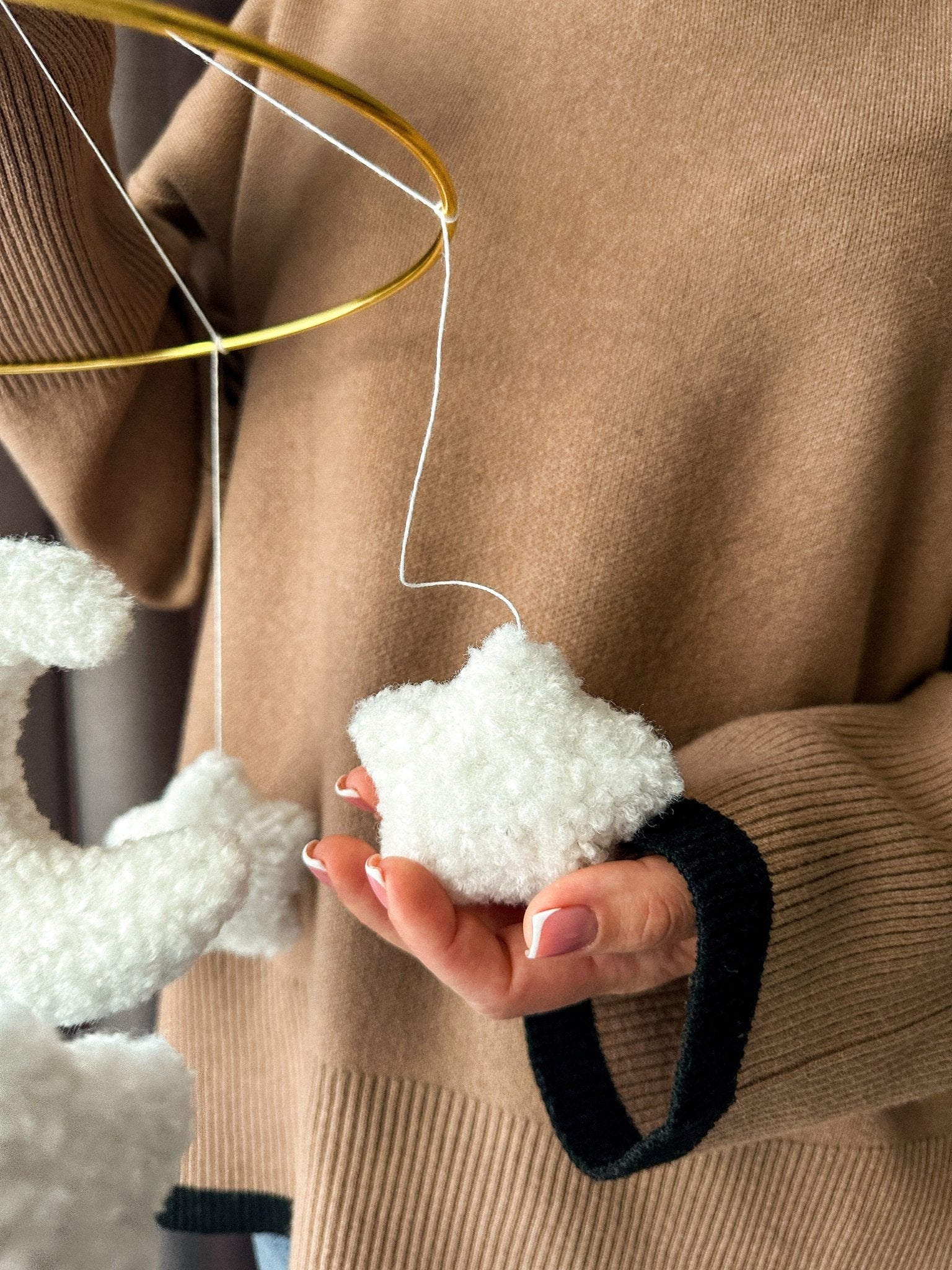 Boucle Moon and Stars Baby Mobile – Neutral Crib Hanging Decor - WoollyFox