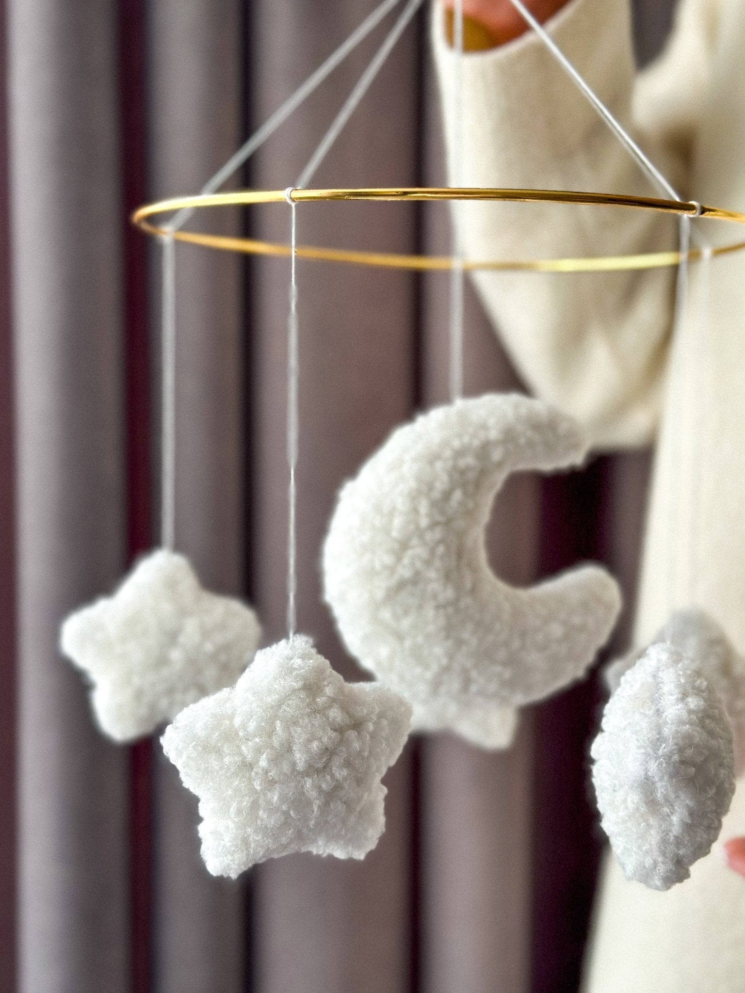 Boucle Moon and Stars Baby Mobile – Neutral Crib Hanging Decor - WoollyFox