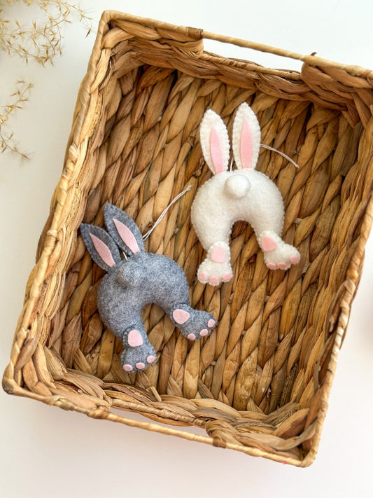 Bunny Butt Ornament – Handmade Felt Easter Decoration (White or Gray) - WoollyFox