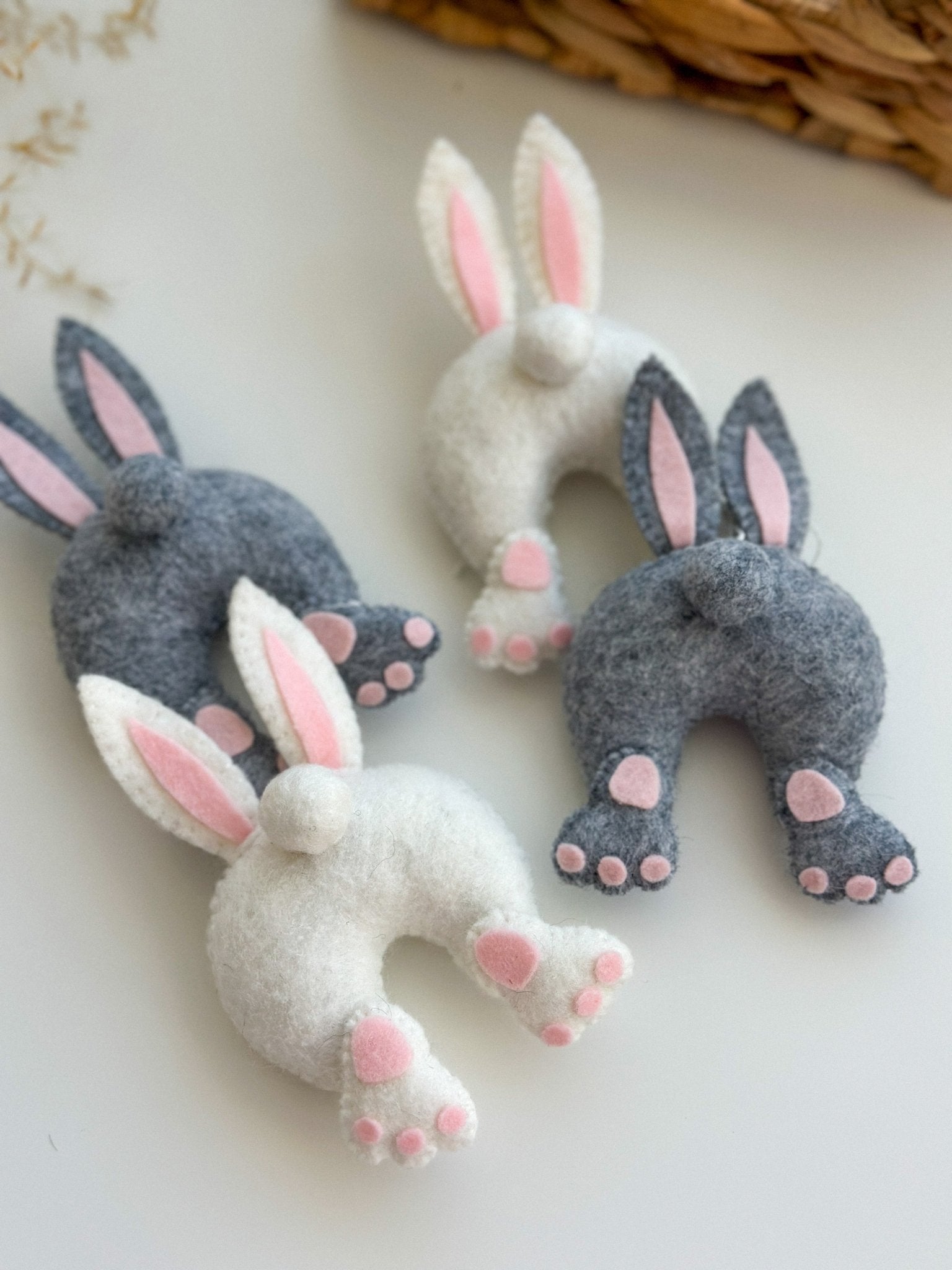 Bunny Butt Ornament – Handmade Felt Easter Decoration (White or Gray) - WoollyFox