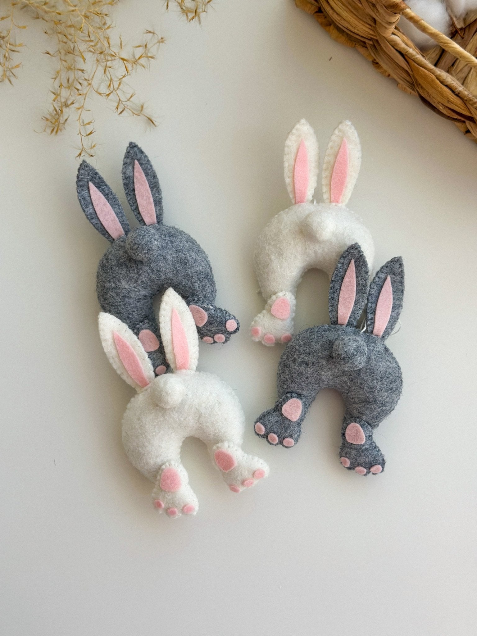 Bunny Butt Ornament – Handmade Felt Easter Decoration (White or Gray) - WoollyFox