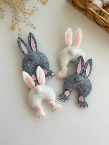 Bunny Butt Ornament – Handmade Felt Easter Decoration (White or Gray) - WoollyFox