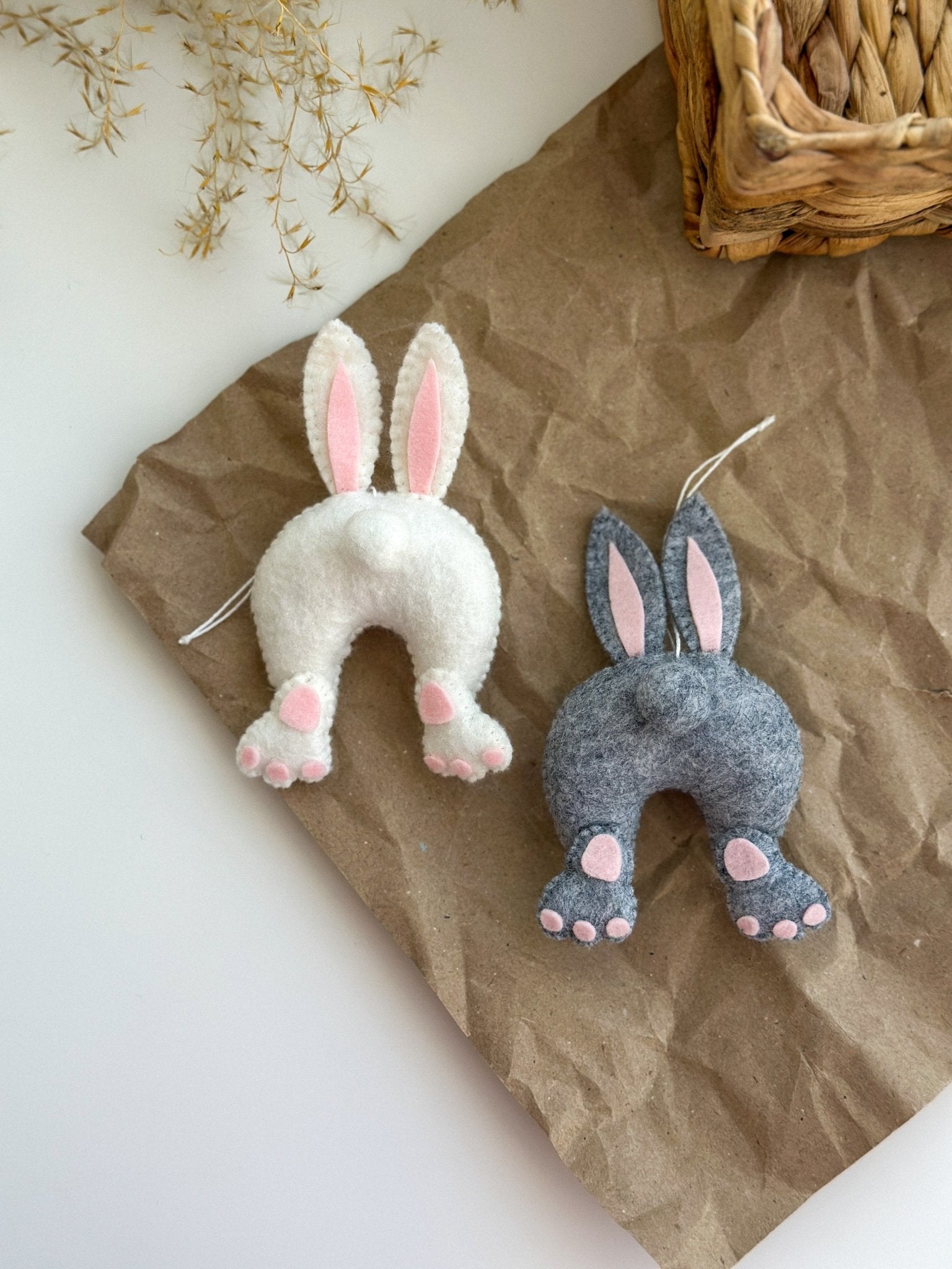 Bunny Butt Ornament – Handmade Felt Easter Decoration (White or Gray) - WoollyFox