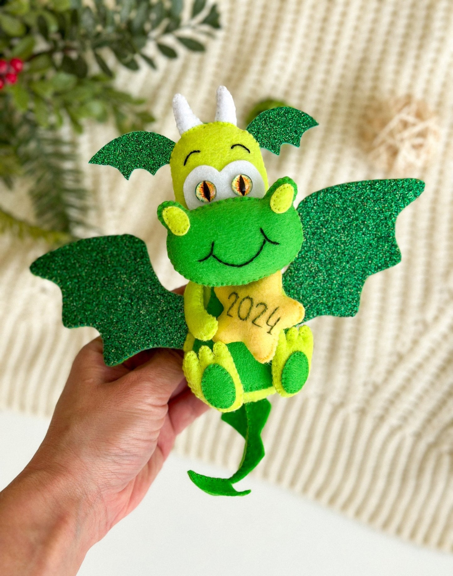 Christmas Dragon Made Of Felt - WoollyFox