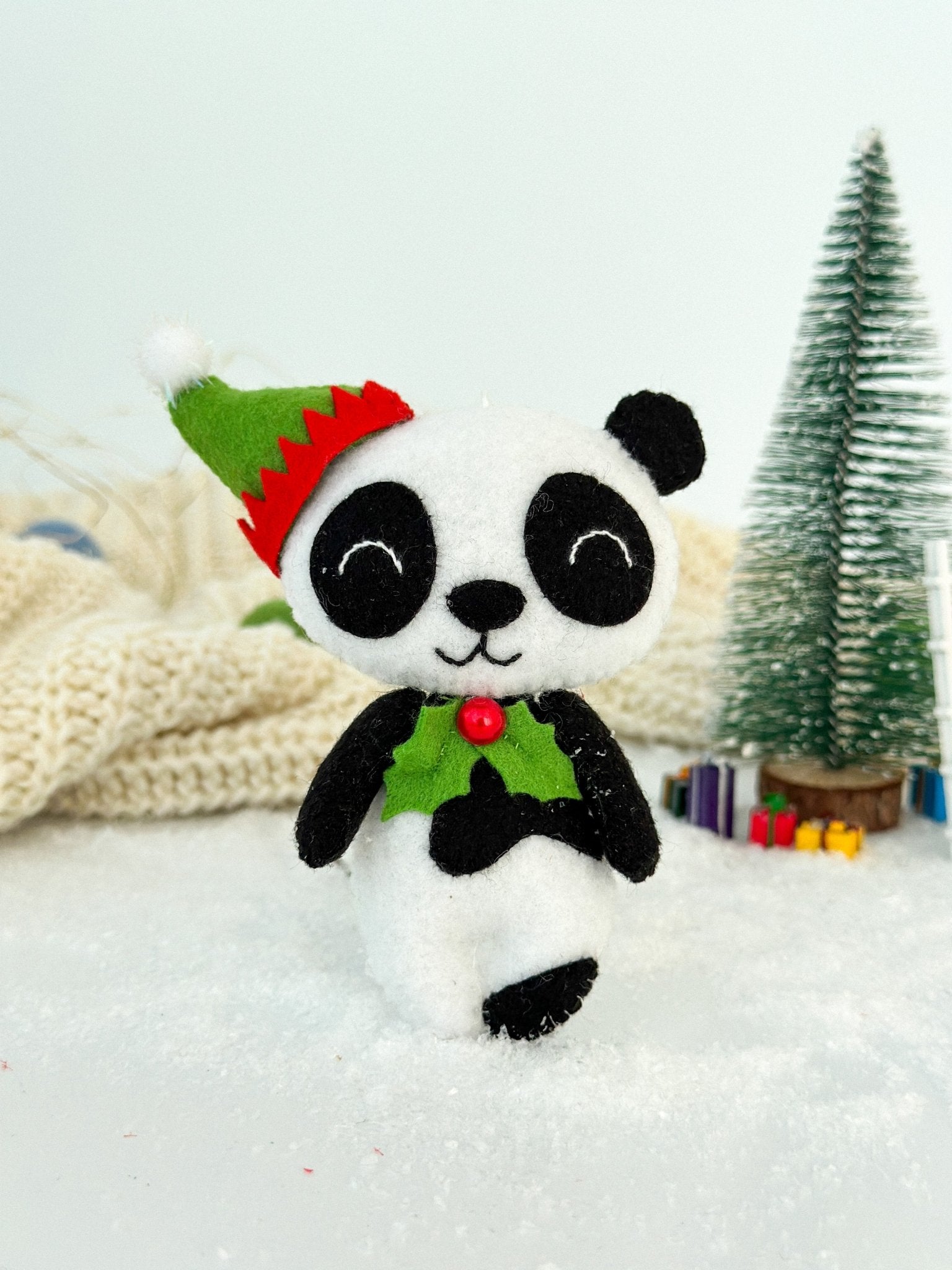 Christmas Panda Felt Ornament - WoollyFox