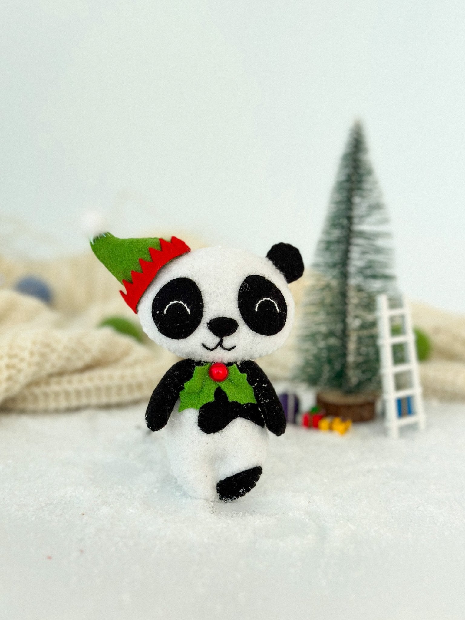 Christmas Panda Felt Ornament - WoollyFox