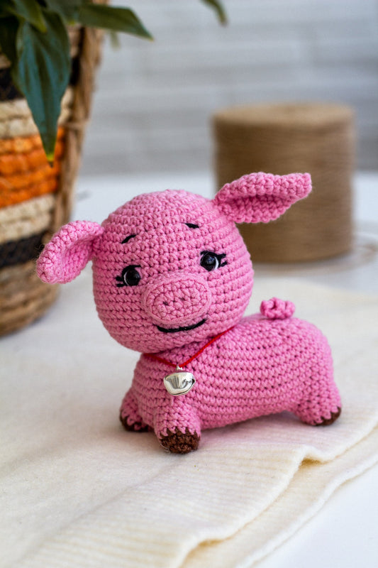 Crochet Pig Plush – Handmade Cotton Amigurumi Toy for Kids - WoollyFox