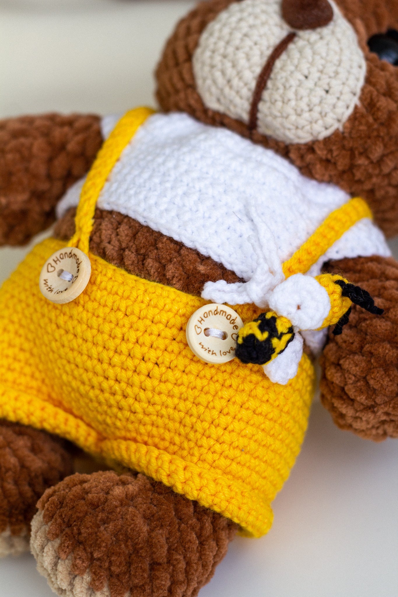 Crochet Plush Teddy Bear – Handmade Soft Toy in Overalls - WoollyFox