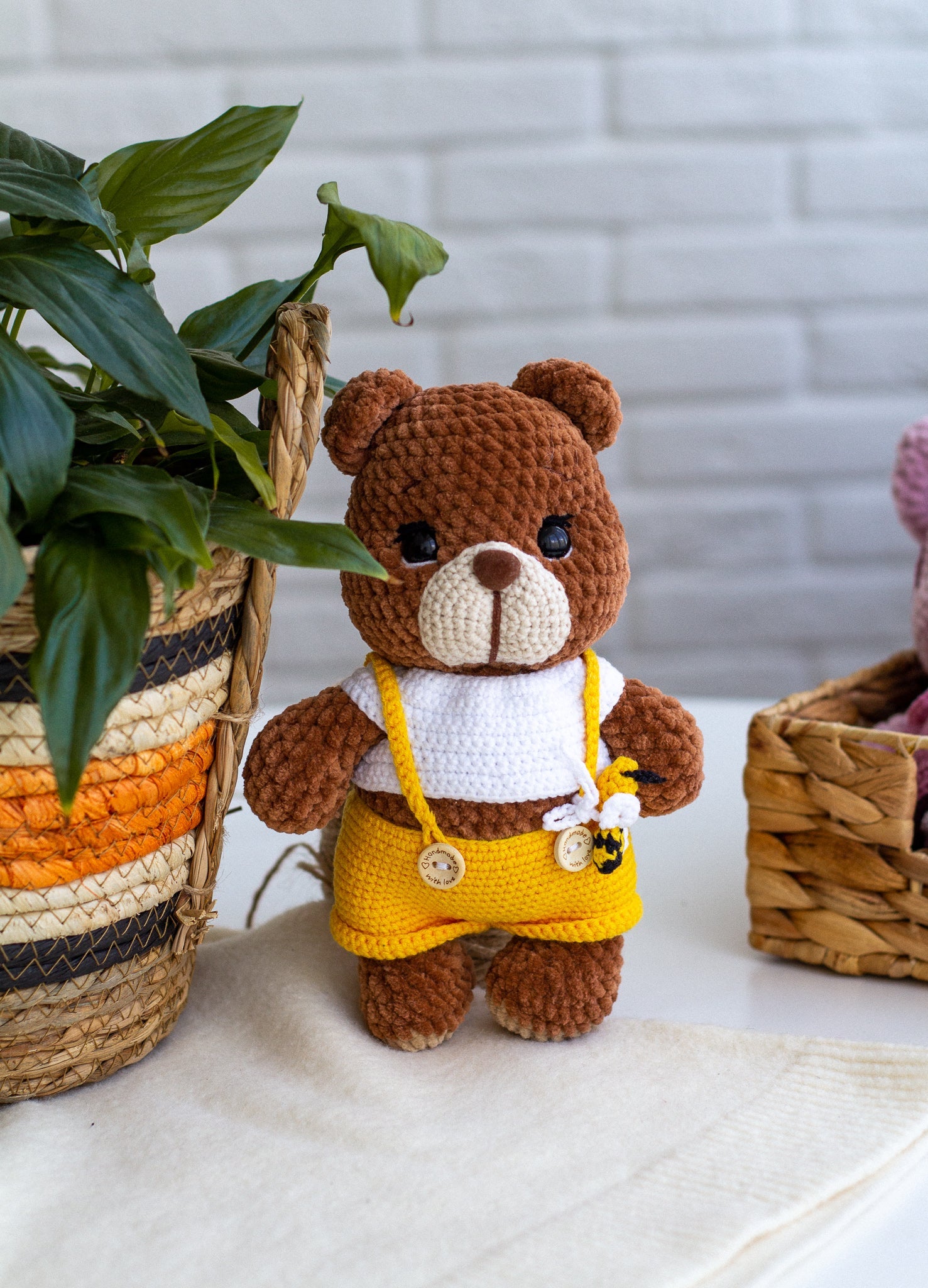 Crochet Plush Teddy Bear – Handmade Soft Toy in Overalls - WoollyFox