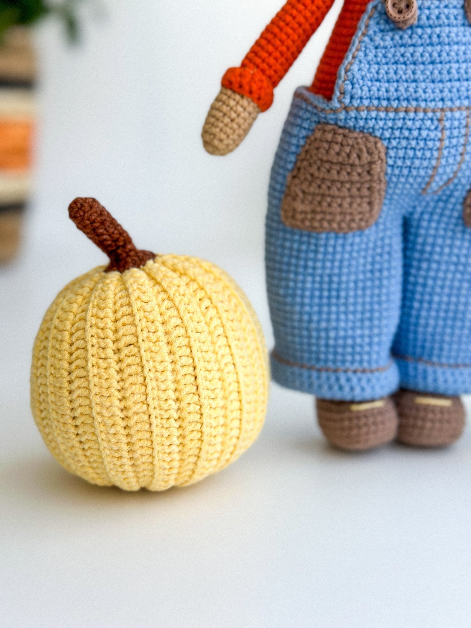Crochet Scarecrow Doll with Pumpkins & Crow – Handmade Halloween Amigurumi Gift - WoollyFox