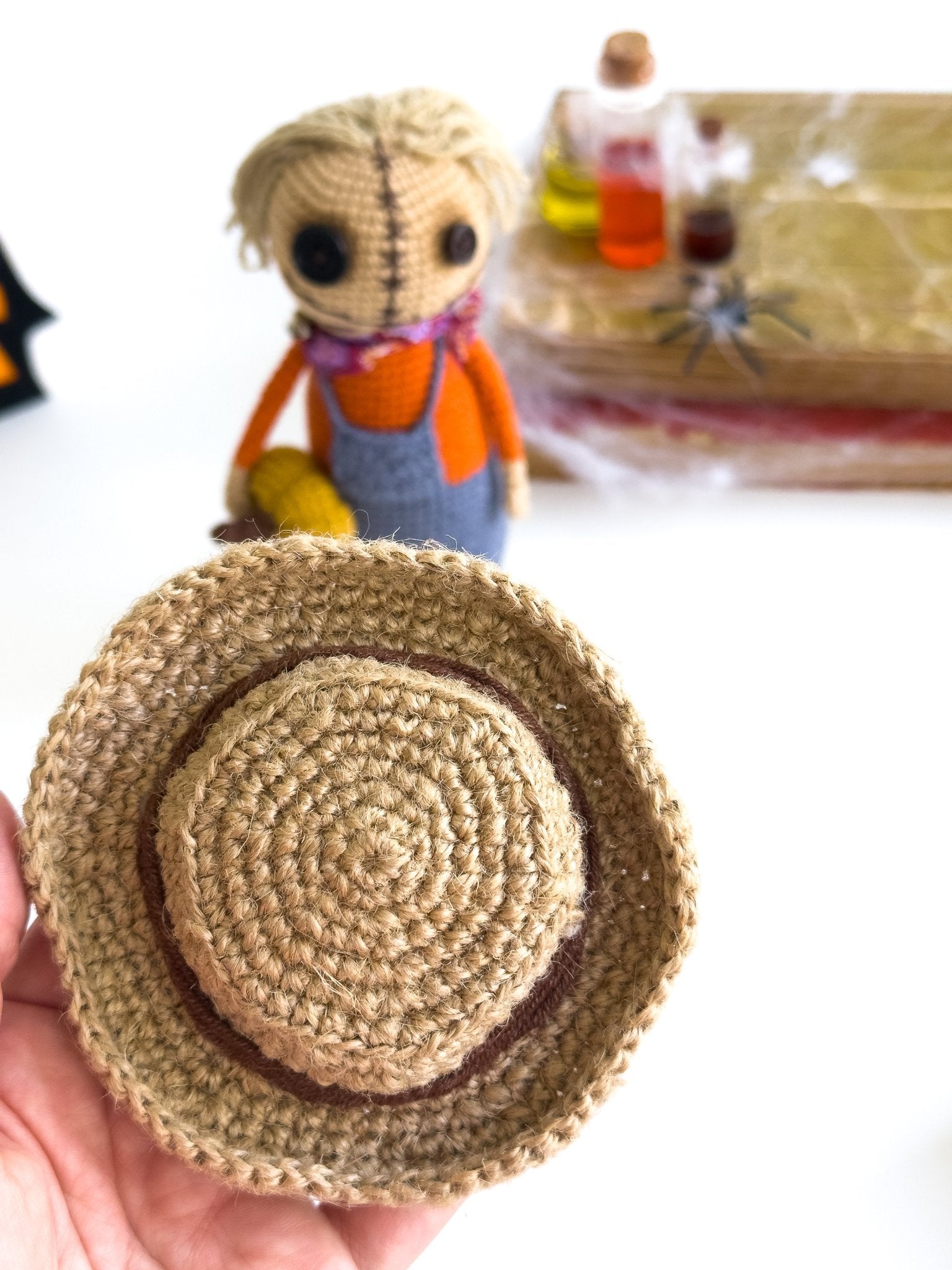 Crochet Scarecrow with Pumpkin – Handmade Fall Amigurumi Doll with Hat - WoollyFox