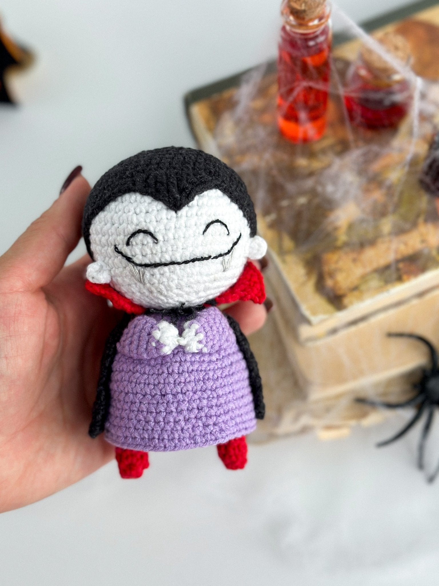 Crochet Vampire Doll – Halloween Amigurumi Dracula Toy – Handmade Spooky Decor – Gothic Plush for Halloween Party or Gift - WoollyFox