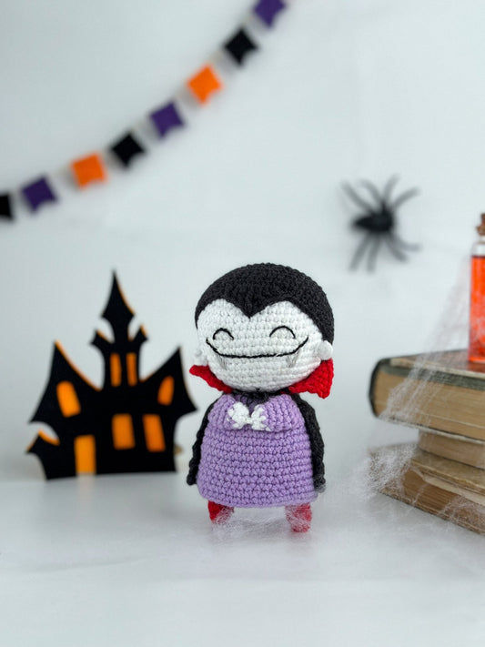 Crochet Vampire Doll – Halloween Amigurumi Dracula Toy – Handmade Spooky Decor – Gothic Plush for Halloween Party or Gift - WoollyFox