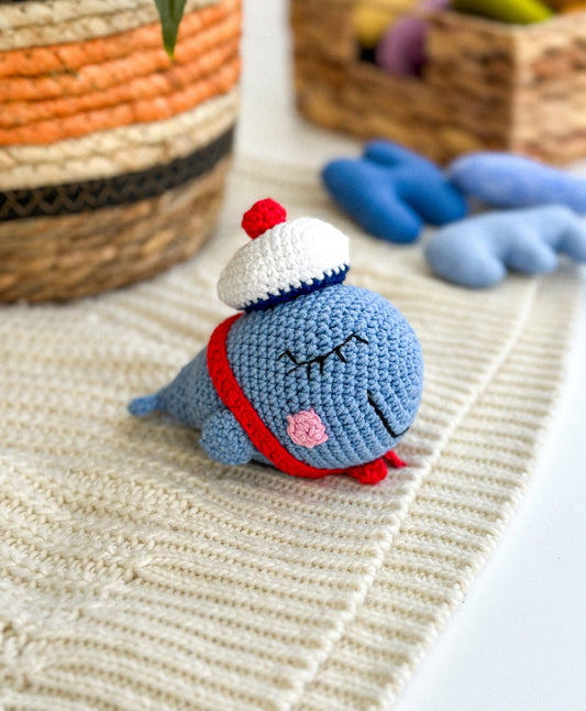 Crochet Whale in a Hat – Handmade Cotton Yarn Amigurumi Plush - WoollyFox
