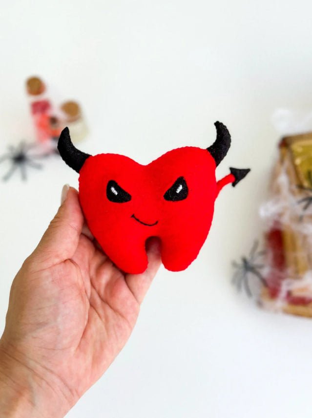 Devil Tooth Ornament – Spooky Halloween Felt Decoration for Tree or Gift - WoollyFox